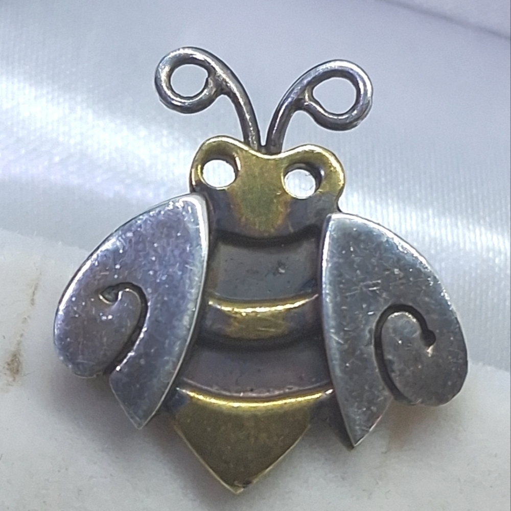 * Vintage Signed 2 Tone 925 Sterling Silver Bumble Bee Pin Brooch